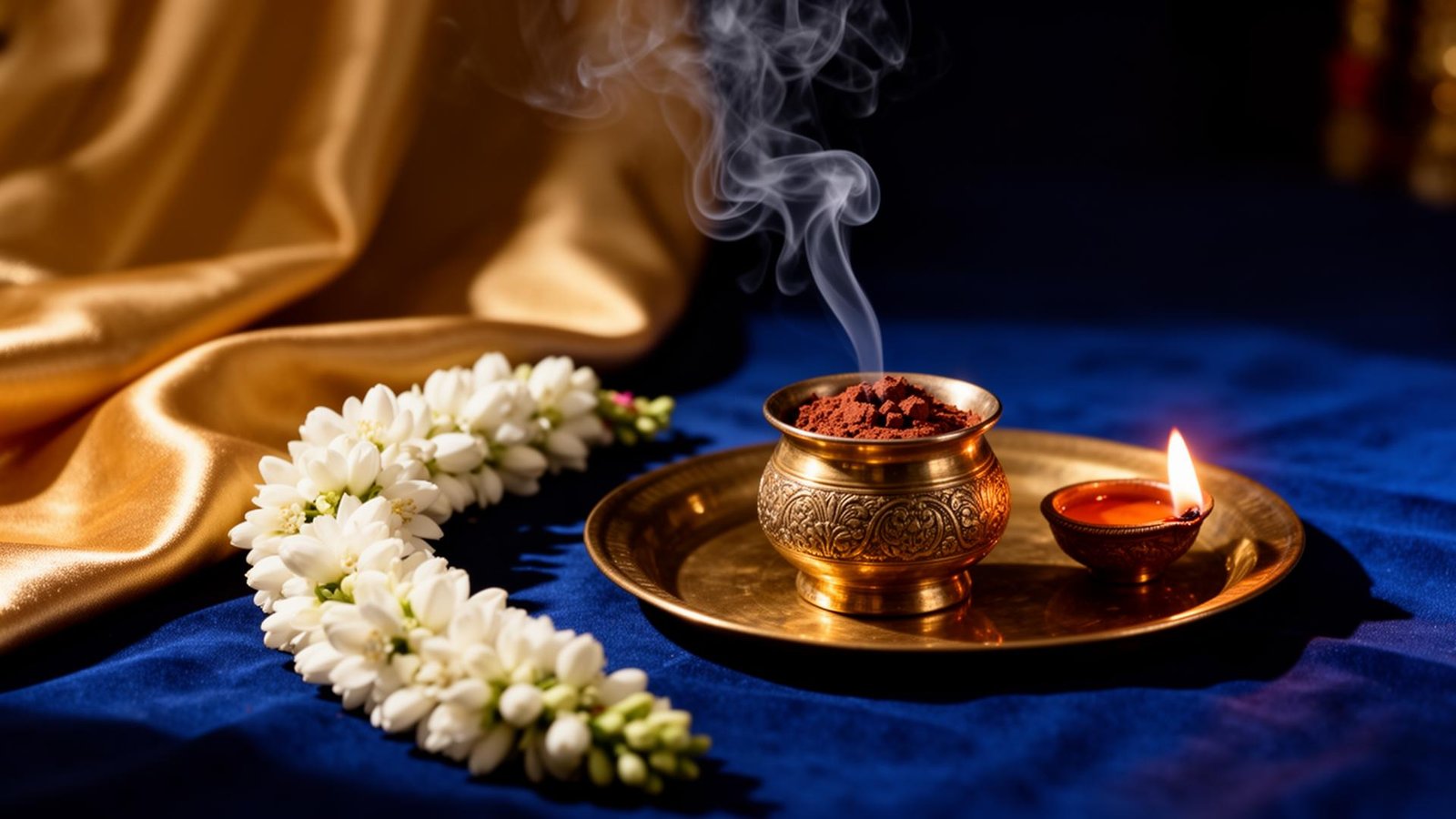 Traditional Indian fragrance ritual with brass diyas