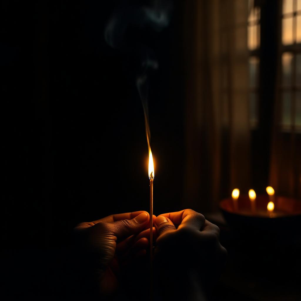 Lighting an agarbatti at dusk